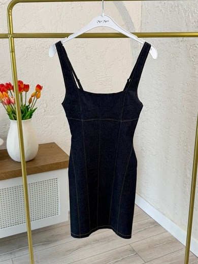 Lacivert Fit Dikiş Detaylı Jean Elbise