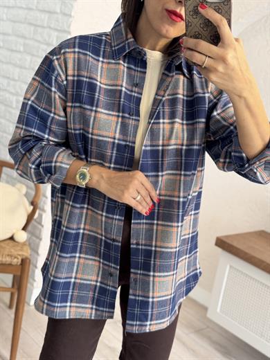 lacivert gri ekoseli gömlek