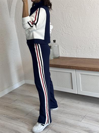 Lüx Kalite Şeritli Licralı Ceketli Takım Lacivert