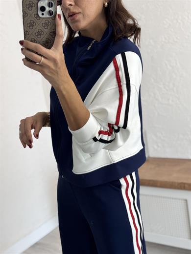 Lüx Kalite Şeritli Licralı Ceketli Takım Lacivert