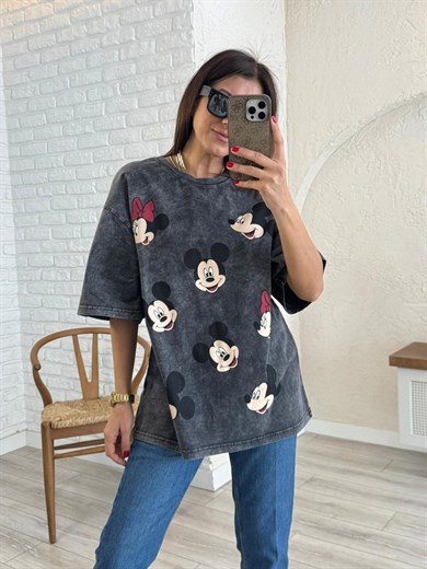 Miki Mini Baskılı Oversize Tişört Antrasit