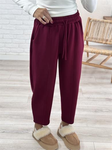 Modal Kumaş Biyeli Şalvar Pantolon Bordo