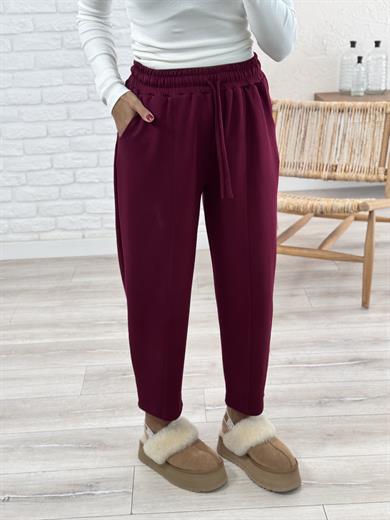 Modal Kumaş Biyeli Şalvar Pantolon Bordo