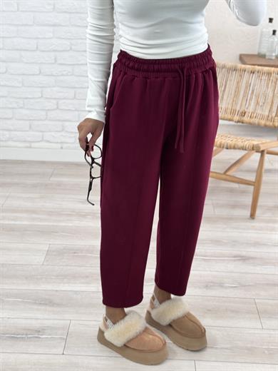 Modal Kumaş Biyeli Şalvar Pantolon Bordo