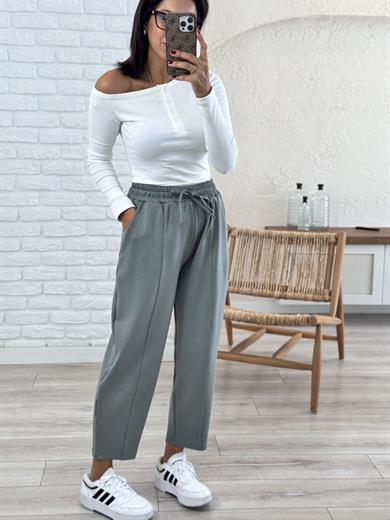 Modal Kumaş Biyeli Şalvar Pantolon Haki