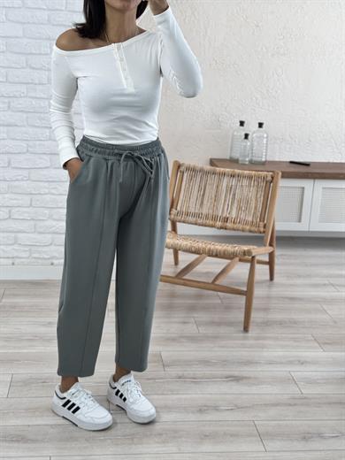 Modal Kumaş Biyeli Şalvar Pantolon Haki