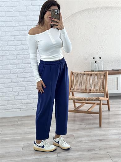 Modal Kumaş Biyeli Şalvar Pantolon Lacivert