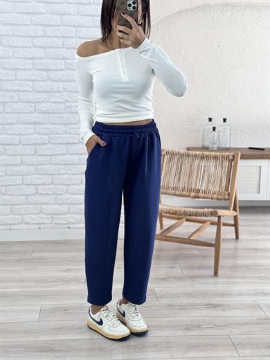 Modal Kumaş Biyeli Şalvar Pantolon Lacivert