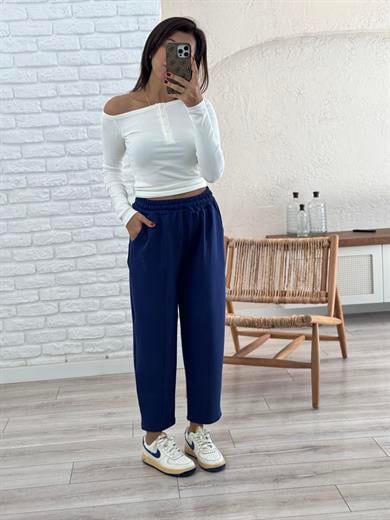 Modal Kumaş Biyeli Şalvar Pantolon Lacivert