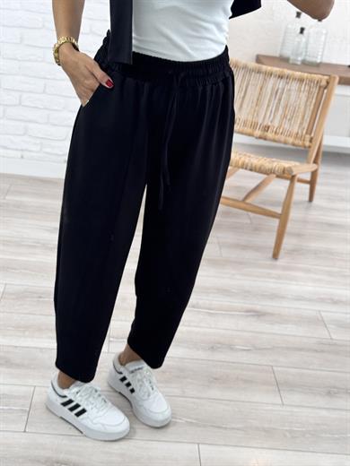 Modal Kumaş Biyeli Şalvar Pantolon Siyah