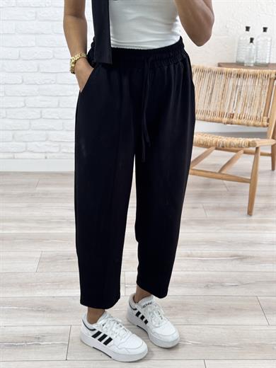 Modal Kumaş Biyeli Şalvar Pantolon Siyah