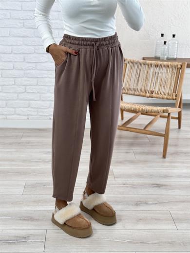 Modal Kumaş Biyeli Şalvar Pantolon Vizon