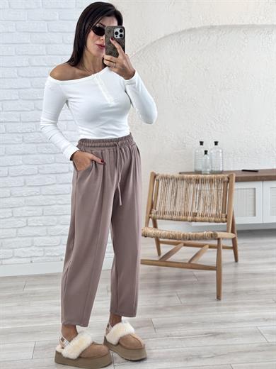 Modal Kumaş Biyeli Şalvar Pantolon Vizon