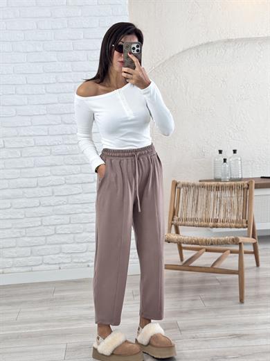 Modal Kumaş Biyeli Şalvar Pantolon Vizon