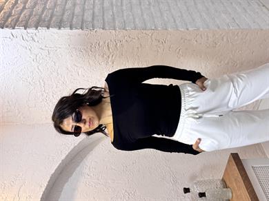Modal Kumaş Kayıkçı Yaka Badi Siyah
