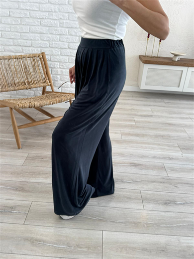 Modal Kumaş Pileli Geniş Paça Pantolon Eskitme Antrasit 