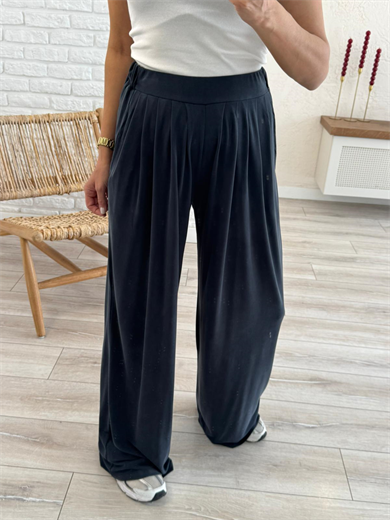 Modal Kumaş Pileli Geniş Paça Pantolon Eskitme Antrasit 