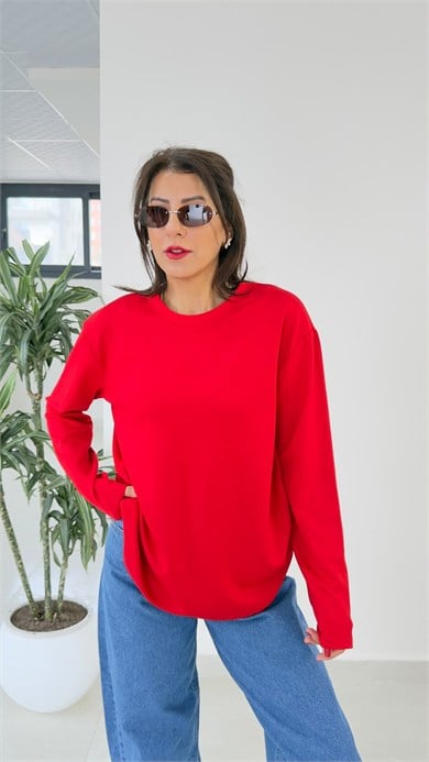 Modal Kumaş Uzun Kollu Basic Kırmızı