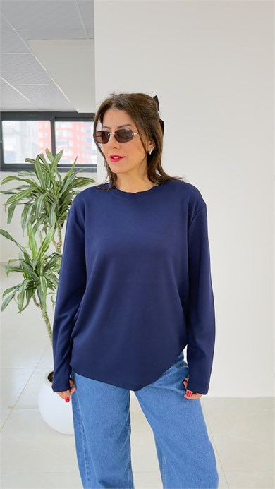 Modal Kumaş Uzun Kollu Basic Lacivert