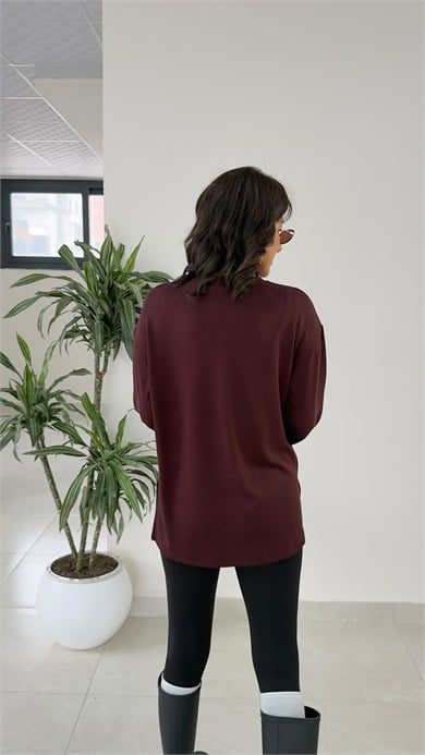 Modal Kumaş Yan Yırtmaçlı Basic Bordo