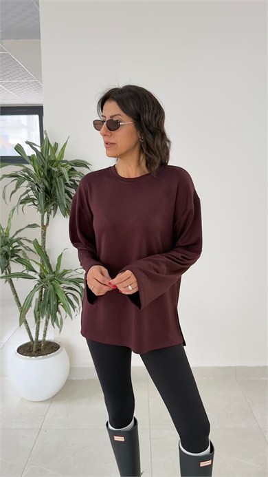 Modal Kumaş Yan Yırtmaçlı Basic Bordo