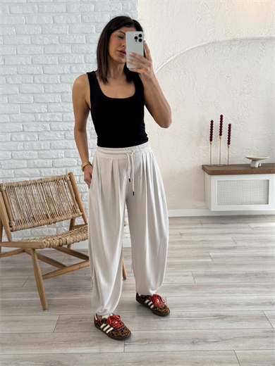Modal Şalvar Pantolon Eskitme Bej 