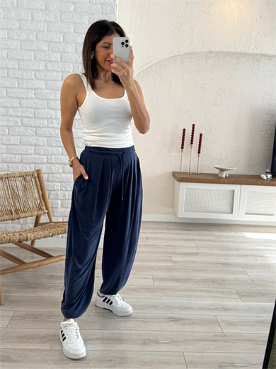 Modal Şalvar Pantolon Eskitme Lacivert