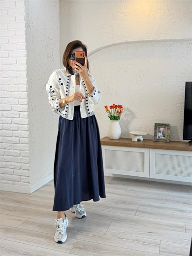 Nakışlı Kısa Gabardin Ceket 