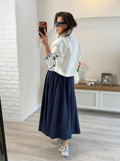 Nakışlı Kısa Gabardin Ceket 