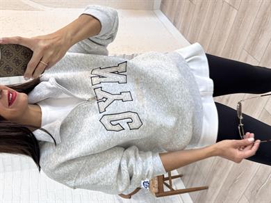 Nvc Nakışlı Ön Fermuarlı Sweat Gri