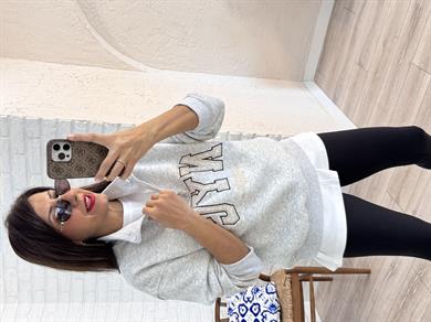 Nvc Nakışlı Ön Fermuarlı Sweat Gri