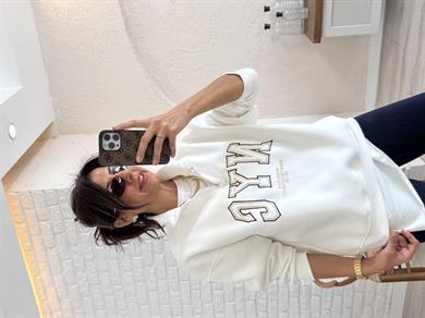 Nvc Nakışlı Ön Fermuarlı Sweat Beyaz