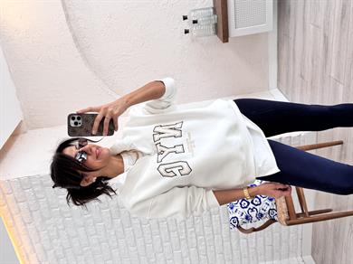 Nvc Nakışlı Ön Fermuarlı Sweat Beyaz