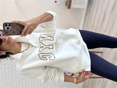Nvc Nakışlı Ön Fermuarlı Sweat Beyaz