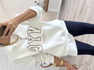 Nvc Nakışlı Ön Fermuarlı Sweat Beyaz