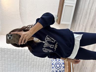 Nvc Nakışlı Önü Fermuarlı Sweat Lacivert