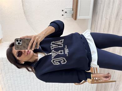 Nvc Nakışlı Önü Fermuarlı Sweat Lacivert