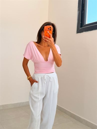 Ön Arka Derin V Top Badi Pembe