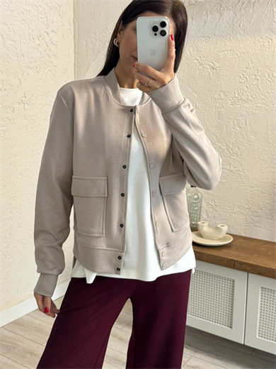 Ön Çıtçıtlı Cepli Ceket Bej