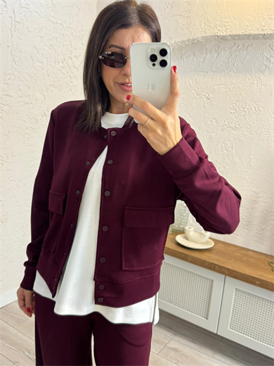 Ön Çıtçıtlı Cepli Ceket Bordo