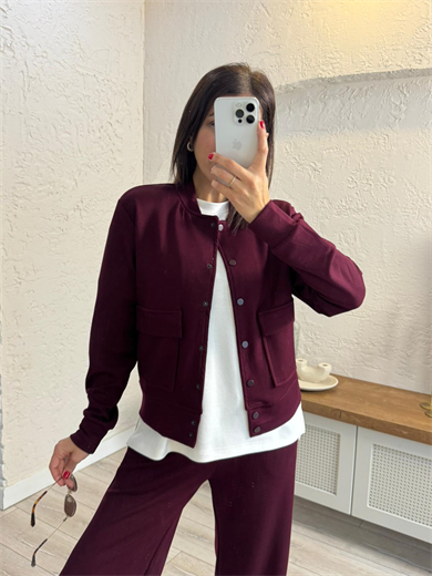 Ön Çıtçıtlı Cepli Ceket Bordo