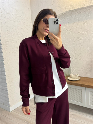 Ön Çıtçıtlı Cepli Ceket Bordo