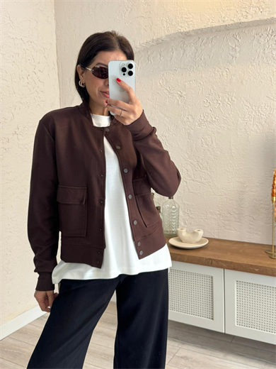 Ön Çıtçıtlı Cepli Ceket Kahve