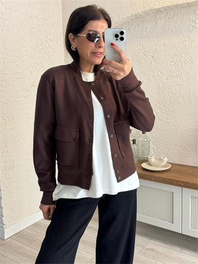 Ön Çıtçıtlı Cepli Ceket Kahve