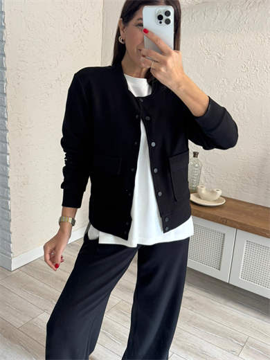 Ön Çıtçıtlı Cepli Ceket Siyah
