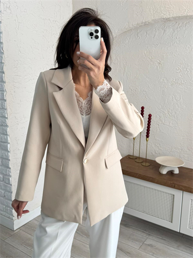 Ön Düğmeli Klasik Blazer Ceket Bej