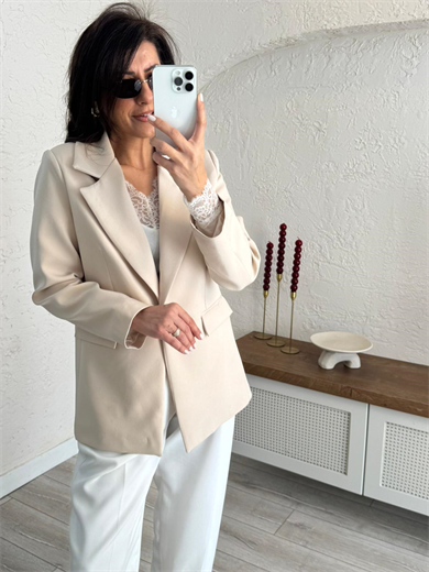Ön Düğmeli Klasik Blazer Ceket Bej