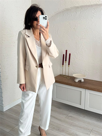 Ön Düğmeli Klasik Blazer Ceket Bej