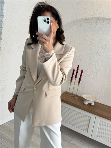 Ön Düğmeli Klasik Blazer Ceket Bej