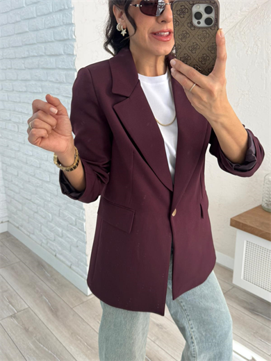 Ön Düğmeli Klasik Blazer Ceket  Bordo